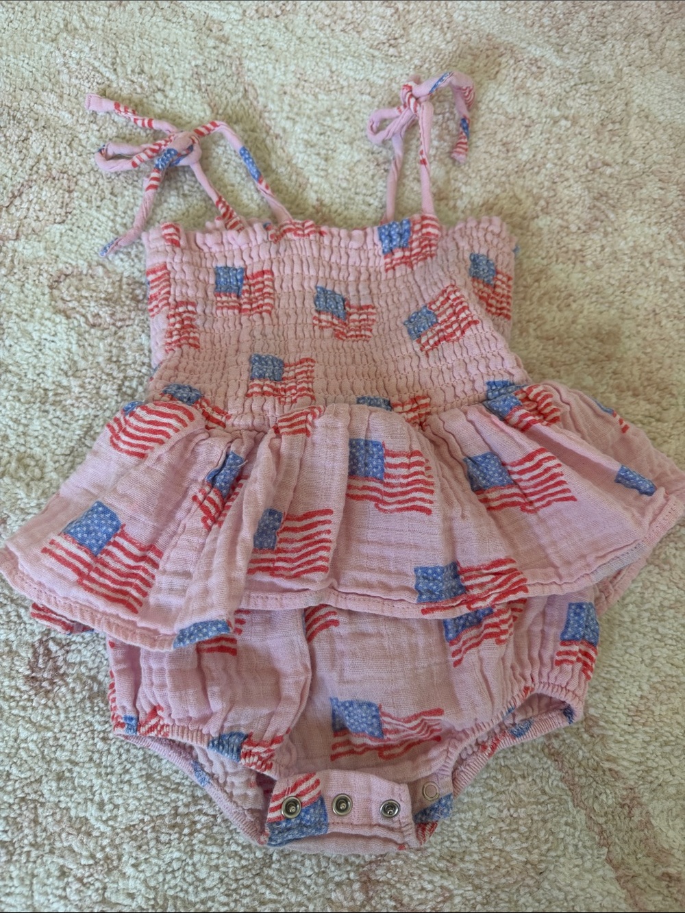 Angel Dear Pink Baby Girl One-Piece with Red & Blue Flag Print